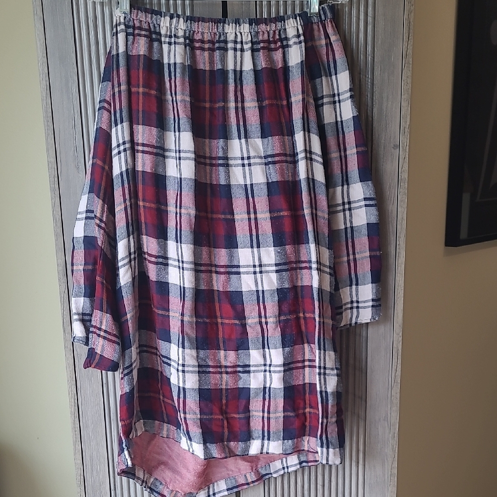 Cloth & Stone Plaid Off Shoulder Tunic Top Women’s Size M Boho Casual